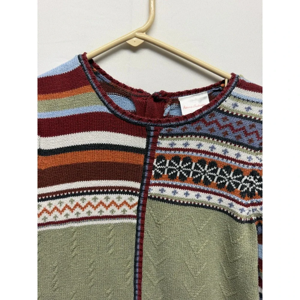 Hanna Andersson Kids Multi Color Fair Isle Patchwork Sweater Dress 140 Green Red